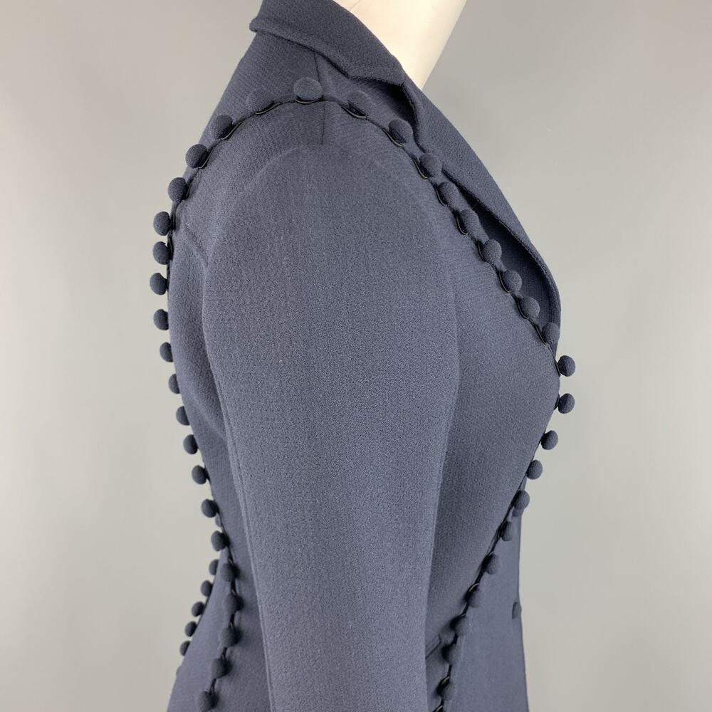 CHADO RALPH RUCCI Size 2 Navy Crepe Wool Button Trim Notch Lapel Jacket - Picture 6 of 10